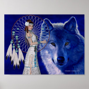 Poster Femme de Natif américain et copie bleue d'affiche
