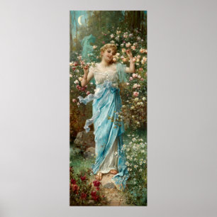 Poster Femme de Nouveau d'art en fleurs sous un croissant