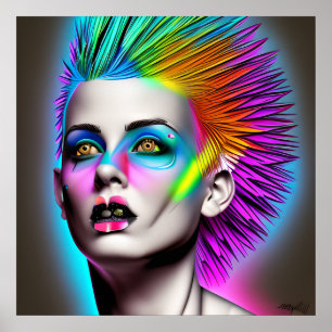 Poster Femme dystopique avec Rainbow Mohawk Ai Art