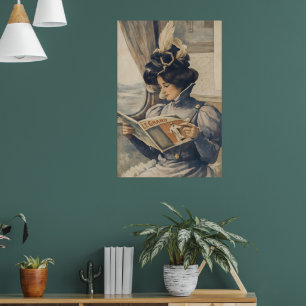 Poster Femme Édouardienne Vintage lisant dans un train 