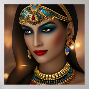 Poster Femme égyptienne Beaux Bijoux verts exotiques or 