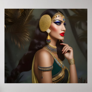 Poster Femme égyptienne Robe verte dorée exotique bijoux