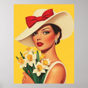 Poster Femme élégante aux jonquilles