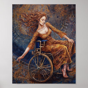Poster Femme en fauteuil roulant dansant joyeuse