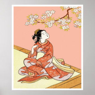 Poster Femme en fleurs de cerisiers