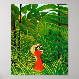 Poster Femme en rouge dans la forêt par Henri Rousseau