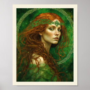 Poster Femme en vert noeud celtique St Patrick's