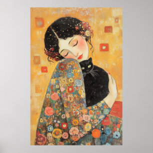 Poster Femme et chat inspirés par Klimt