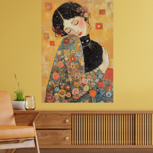 Poster Femme et chat inspirés par Klimt