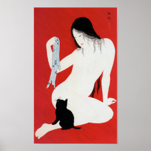 Poster Femme et chat noir, Takahashi Shotei