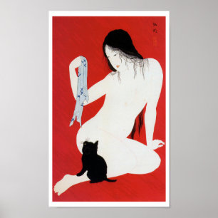 Poster Femme et chat noir, Takahashi Shotei