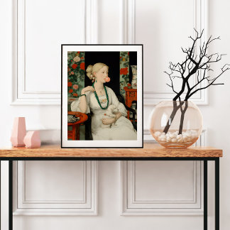 Poster Femme et chien Bubble Gum rose bulle Coloré