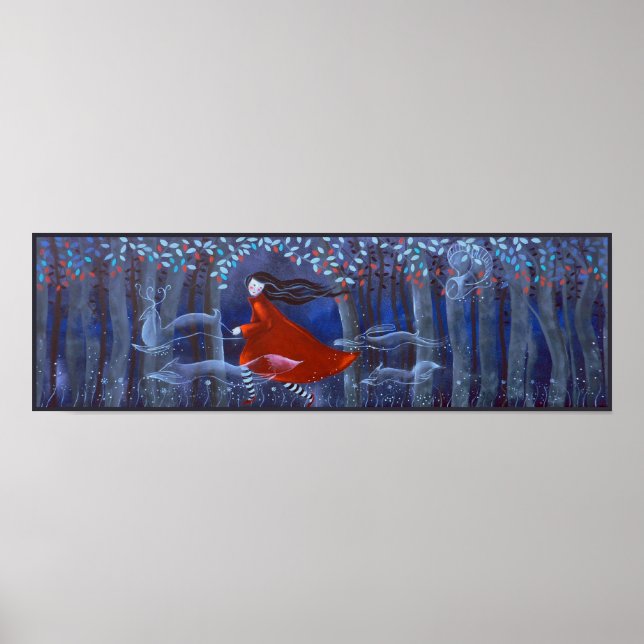 Poster Femme et Esprits d'animaux forestiers. (Devant)