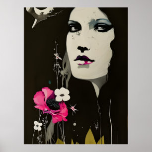 Poster Femme et fleurs