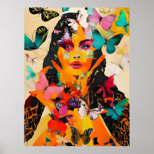 Poster Femme et papillons Médias mixtes