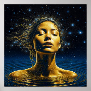 Poster Femme Éthérée Méditant Sous les Étoiles