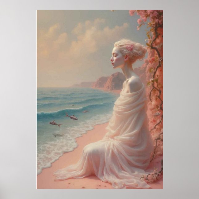 Poster Femme éthérée sur Dreamy Beach (Devant)