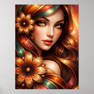 Poster Femme florale radieuse représentée