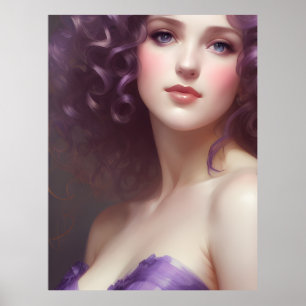 Poster Femme frisonne en violet