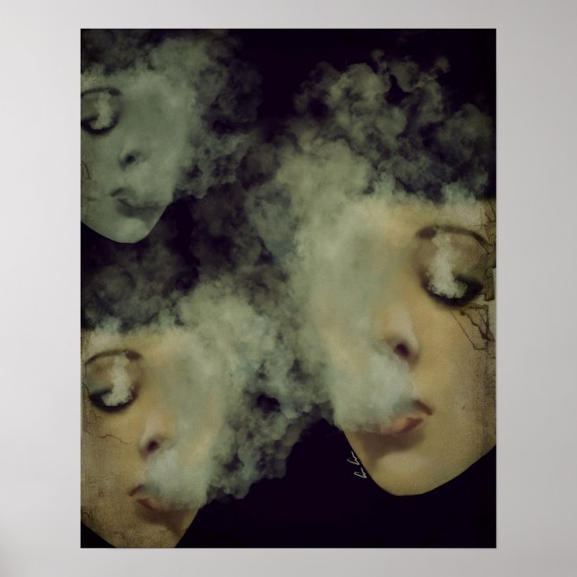 Poster Femme Fumer Vape Grunge Art (Devant)