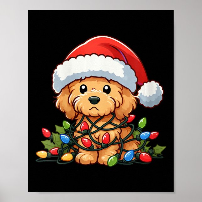 Poster Femme Goldendoodle Noël Lumières Chien Funny Xma (Devant)