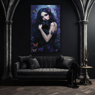 Poster Femme gothique avec chat noir