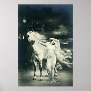 Poster Femme gothique avec cheval blanc