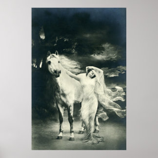 Poster Femme gothique avec cheval blanc