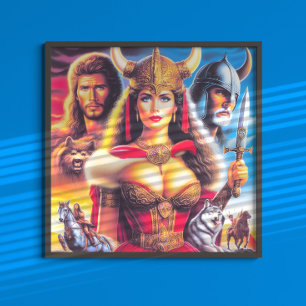 Poster Femme guerrière viking vintage