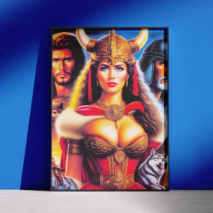 Poster Femme guerrière Viking vintage