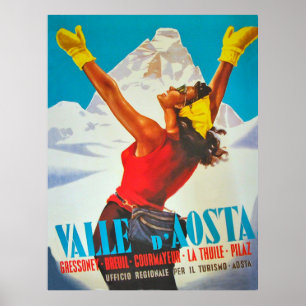 Poster Femme heureuse dans la vallée d'Aoste, Italie. Voy