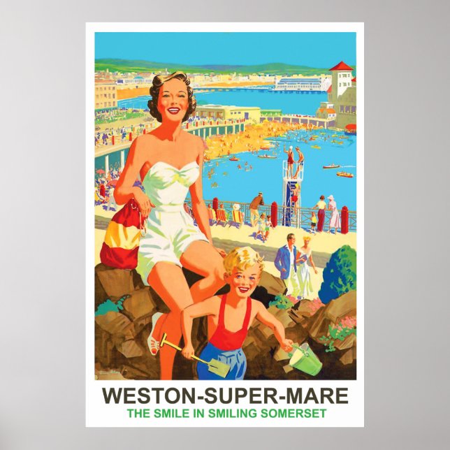 Poster Femme heureuse sur Weston Super Mare (Devant)