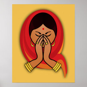 Poster Femme hindoue avec tête en Namaste Salutation