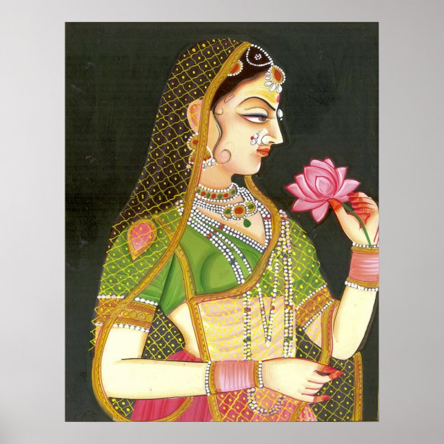 Poster Femme indienne vintage, Art Mughal (Devant)