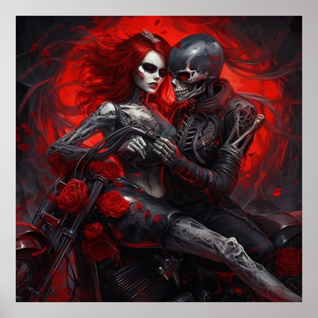 Poster Femme Intrépide à Moto (Devant)