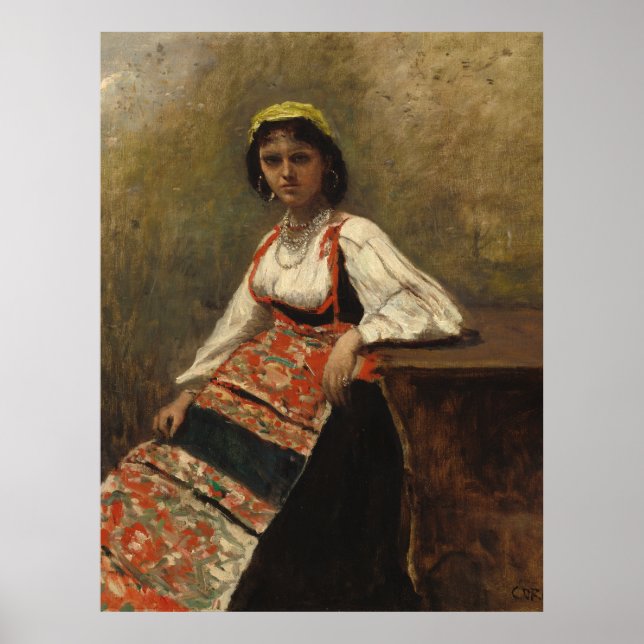 Poster Femme italienne (La Morieri) par Corot (Devant)