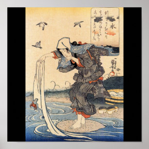 Poster Femme japonaise faisant la blanchisserie en