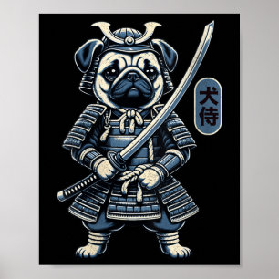Poster Femme Japonaise Samurai Dog Tattoo, Chien Carlin K
