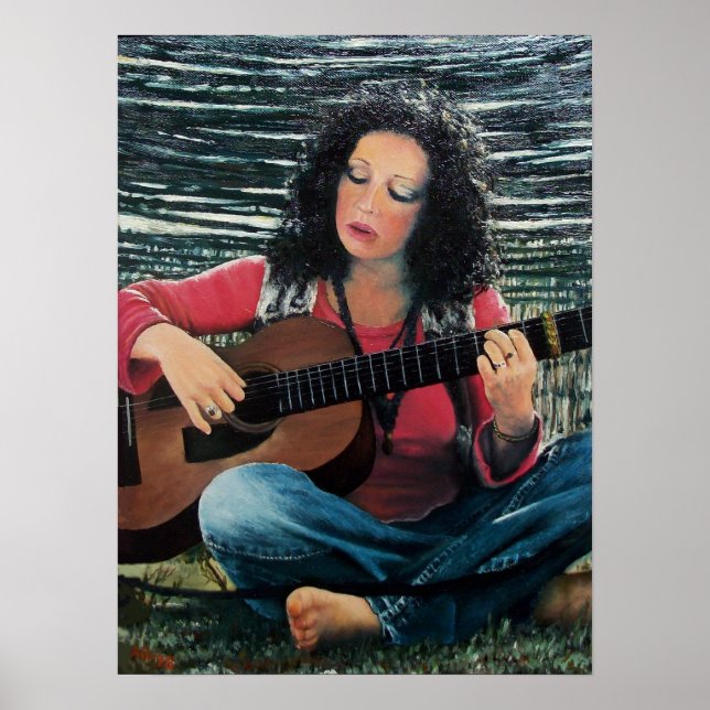 Poster Femme Jouant De La Musique Avec Guitare Acoustique (Devant)