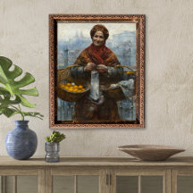 Femme juive vendant des oranges Art Vintage