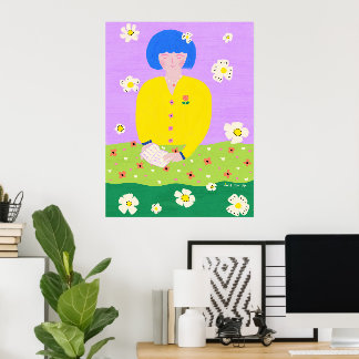 Poster Femme lisant dans le jardin