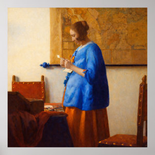 Poster Femme lisant une lettre de Johannes Vermeer