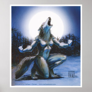 Poster Femme loup-garou et Pleine lune