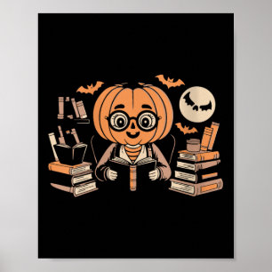 Poster Femme Lune Fantomatique Citrouille Bibliothécaire 