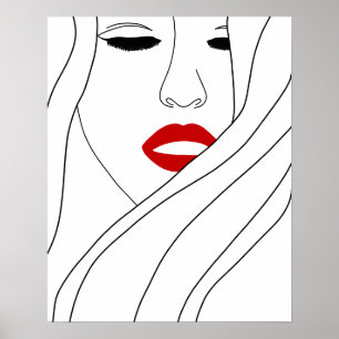 Poster Femme Minimaliste Avec Rouge Lèvres Line Art