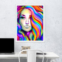 Femme moderne rétro avec les cheveux arc-en-ciel