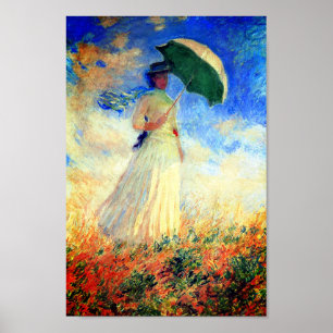 Poster Femme Monet avec un parasol face droit