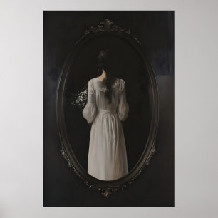 Poster Femme Mystérieuse dans l'Oval Miroir Art Imprimabl