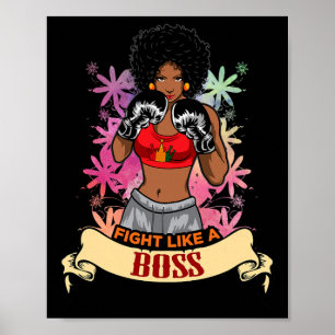 Poster Femme Noire Autonomisée Boxe Magie Kickboxing Fill