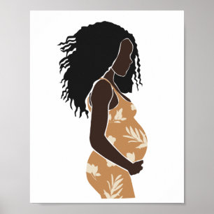 Poster Femme noire enceinte abstraite Art de maternité fl